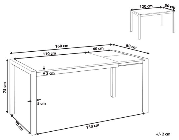Rozkládací jídelní stůl GRANADA Černá 120/160 cm 80 cm