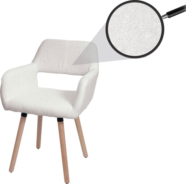 Jídelní židle HWC-A50 II, židle kuchyňská židle čalouněná židle, dřevo látka/textil bouclé (450g/m²) krémová