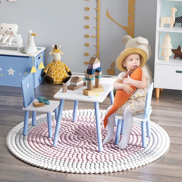 HOMCOM Dětský stůl a 2 židle Sada Dřevěný stůl se židlemi pro děti 2-4 roky Stůl 60x40x43 cm a židle 28x26x48 cm do ložnice nebo obývacího pokoje Bílá