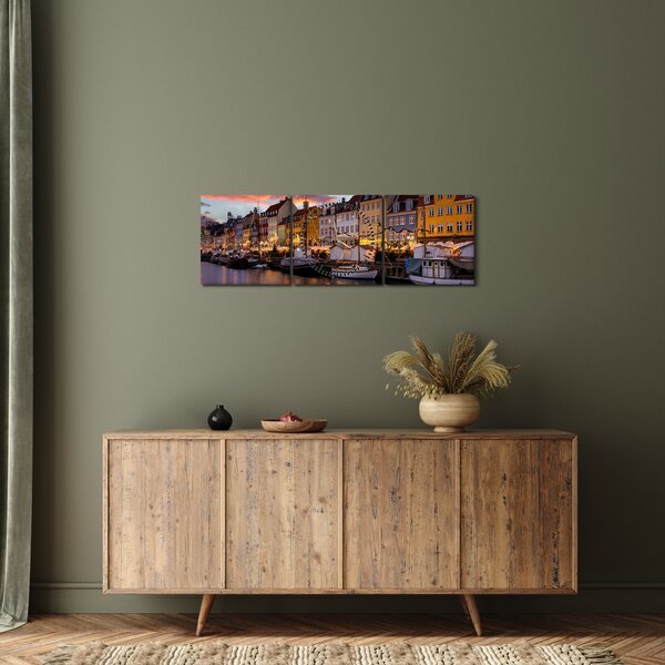 Obraz - Nyhavn, Kodaň (s hodinami) (90x30 cm)