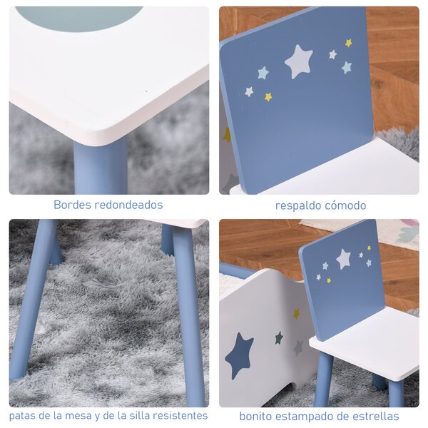 HOMCOM Dětský stůl a 2 židle Sada Dřevěný stůl se židlemi pro děti 2-4 roky Stůl 60x40x43 cm a židle 28x26x48 cm do ložnice nebo obývacího pokoje Bílá