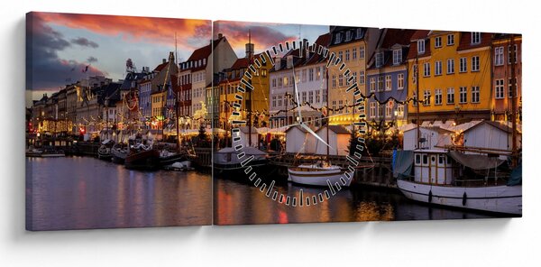Obraz - Nyhavn, Kodaň (s hodinami) (90x30 cm)