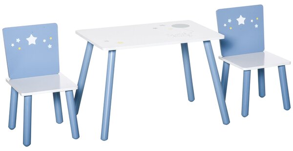 HOMCOM Dětský stůl a 2 židle Sada Dřevěný stůl se židlemi pro děti 2-4 roky Stůl 60x40x43 cm a židle 28x26x48 cm do ložnice nebo obývacího pokoje Bílá