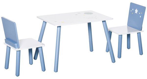 HOMCOM Dětský stůl a 2 židle Sada Dřevěný stůl se židlemi pro děti 2-4 roky Stůl 60x40x43 cm a židle 28x26x48 cm do ložnice nebo obývacího pokoje Bílá