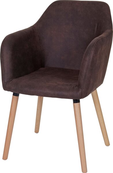 Jídelní židle Malmö T381, židle kuchyňská židle, retro design 50. let textil, vintage tmavě hnědá, světlé nohy