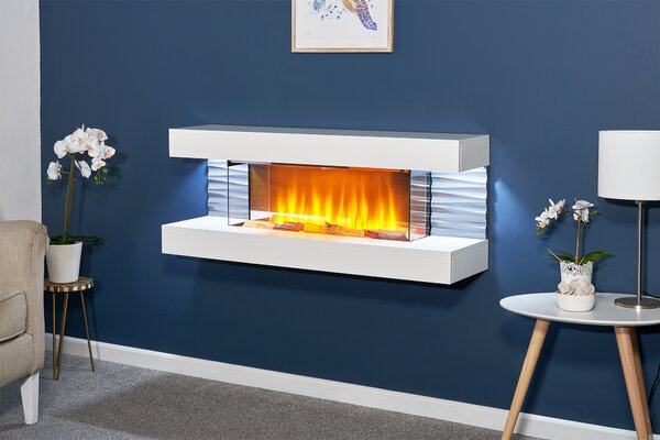 Sureflame WM-9332 elektrický nástěnný krb se stropním osvětlením a dálkovým ovládáním v čistě bílé barvě