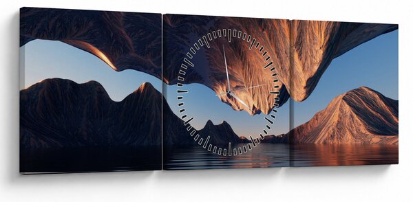Obraz - 3D útesy (s hodinami) (90x30 cm)