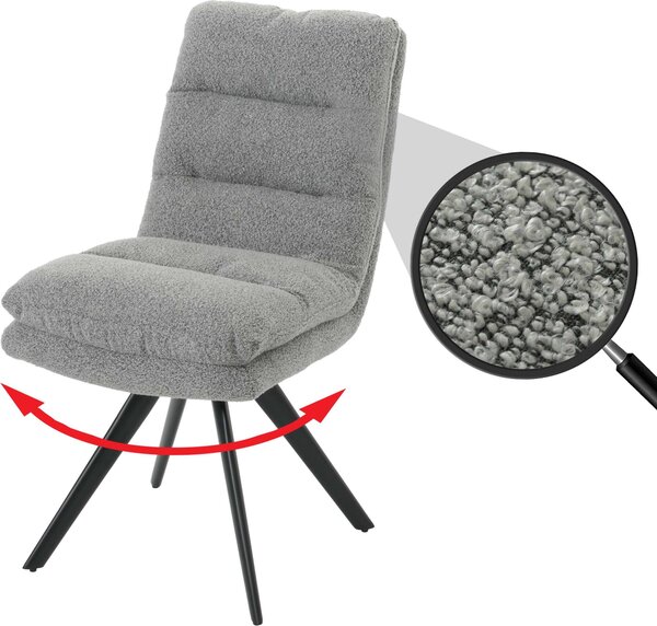 Jídelní židle HWC-G66, kuchyňská židle židle, otočná automatická poloha látka/textil bouclé MVG světle šedá