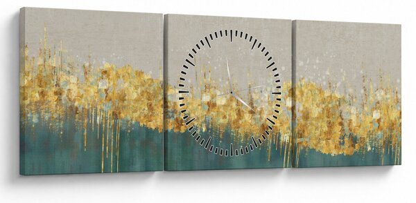 Obraz - Textrura se zlatým dekorem (s hodinami) (90x30 cm)