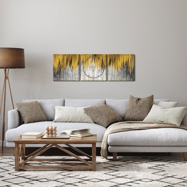 Obraz - Zlaté čáry (s hodinami) (90x30 cm)