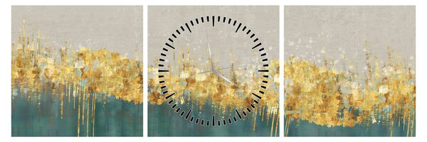 Obraz - Textrura se zlatým dekorem (s hodinami) (90x30 cm)