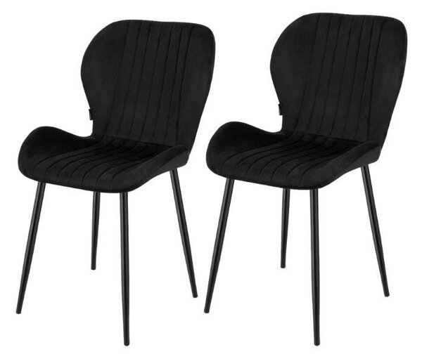 2x čalouněná židle MONTI Velvet Black, sada 2 židlí - Jídelní židle - sametový potah - obývací pokoj kuchyně jídelna - kovové nohy - pohodlná židle