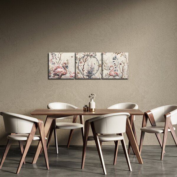 Obraz - Kresba plameňáků (s hodinami) (90x30 cm)