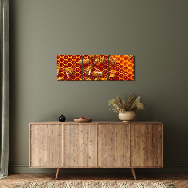 Obraz - Medová plástev (s hodinami) (90x30 cm)