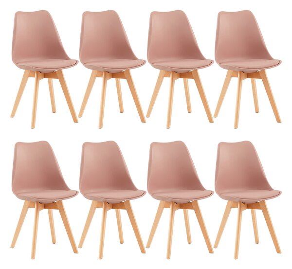 HJ_WeDoo Sada 8 jídelních židlí s masivní bukovou nohou, skandinávský design čalouněné kuchyňské židle židle kuchyňské dřevo, kouřově růžová barva