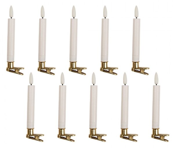 Set 10ks bílých úzkých svíček s klipem Led Candle - Ø 2*14 cm / 10*AAA - Clayre & Eef