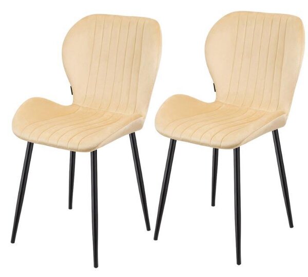 2x čalouněná židle MONTI Velvet BEIGE, sada 2 židlí – jídelní židle – sametové čalounění – obývací pokoj, kuchyň, jídelna – kovové nohy – pohodlná židle