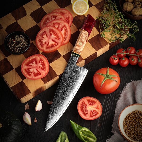 Japonský šéfkuchařský nůž z damaškové oceli SaKuRo Red 20,3 cm