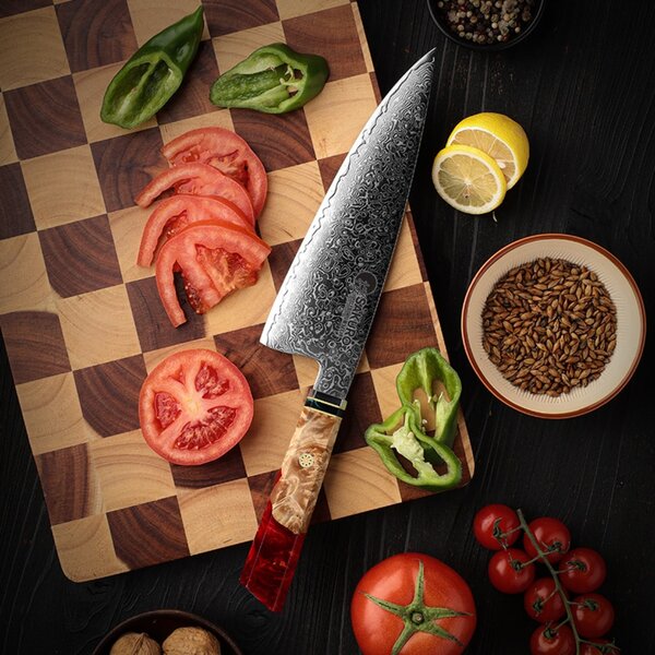 Japonský šéfkuchařský nůž z damaškové oceli SaKuRo Red 20,3 cm