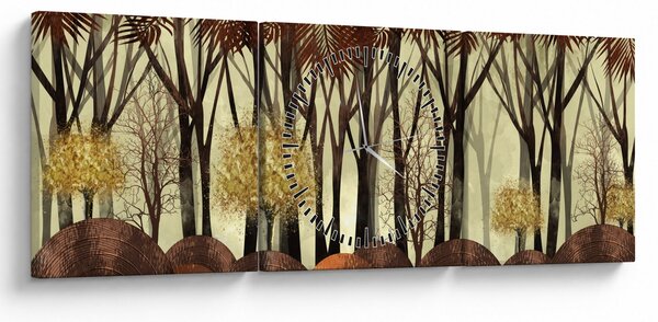 Obraz - Dekorativní les (s hodinami) (90x30 cm)