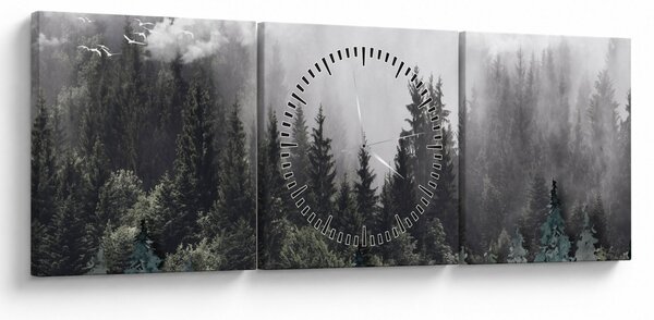 Obraz - Les s ilustrovanými prvky (s hodinami) (90x30 cm)