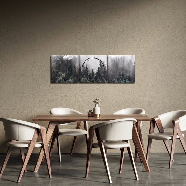 Obraz - Les s ilustrovanými prvky (s hodinami) (90x30 cm)