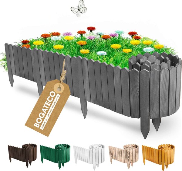 BOGATECO Rollborder dřevěné latě | 40 cm vysoké a 200 cm dlouhé | dřevěný plot | plot z latí ideální jako lemování záhonů | antracitová barva