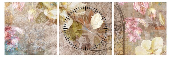 Obraz - Květinový ornament (s hodinami) (90x30 cm)