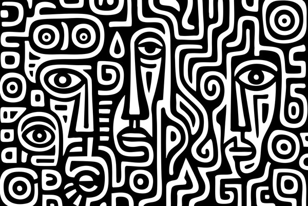 Fototapeta Černobílý vzor z obličejů, Abstraktní fototapety, Populární fototapety - Tapeko.co.cz