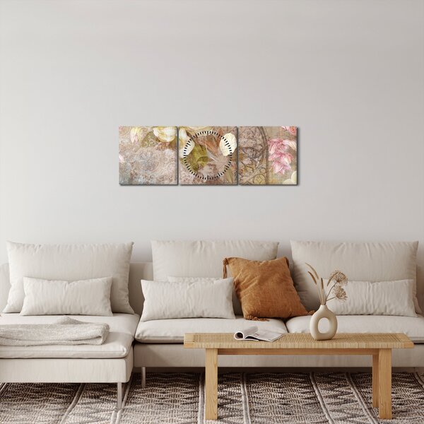 Obraz - Květinový ornament (s hodinami) (90x30 cm)
