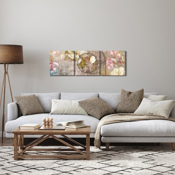 Obraz - Květinový ornament (s hodinami) (90x30 cm)