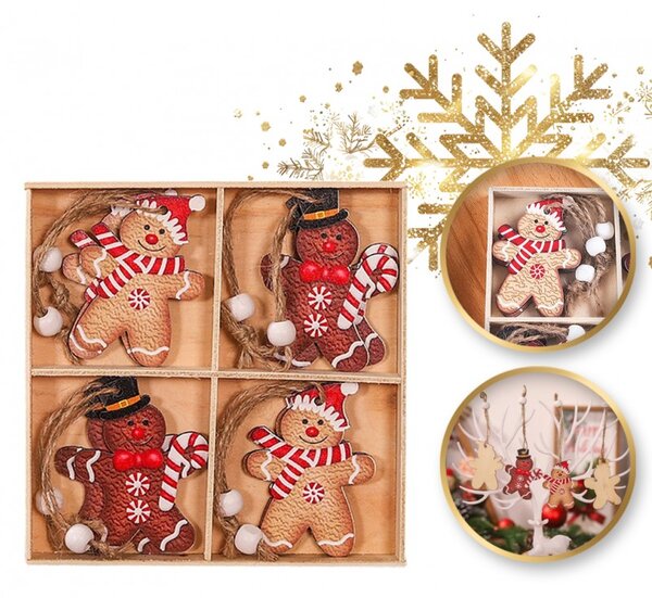Sada vánočních dřevěných ozdob GINGERBREAD, 12 ks