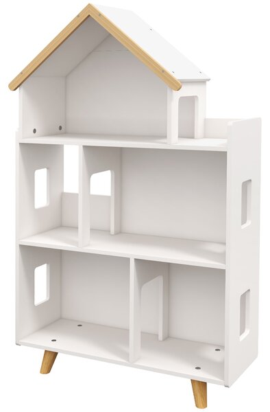 Úložný organizační regál na hračky ZONEKIZ pro děti se 3 patry a stříškou, nosnost 50 kg, do herny a dětského pokoje 65x25x108,5 cm Bílá | Aosom