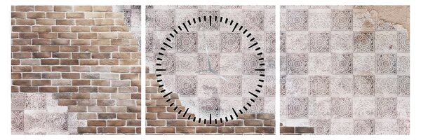 Obraz - Cihlová zeď (s hodinami) (90x30 cm)