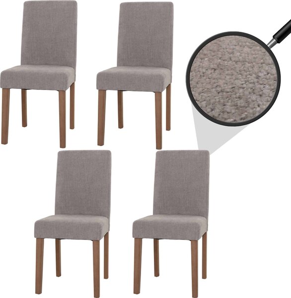 Sada 4 jídelních židlí Littau, kuchyňská židle s vysokým opěradlem, látka/textil šenil světle šedá, nohy v přírodní barvě