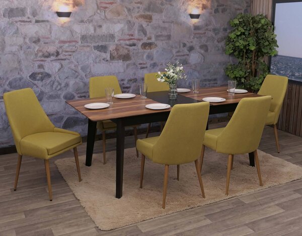 Sada 6 jídelních židlí HWC-O27, kuchyňská židle čalouněná židle, látka/textil (280g/m²) kov zelená