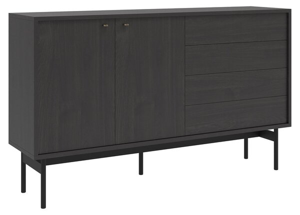 Selsey Olar II – Komoda, 2 dvířka, ořech Portland, černá barva, 154 cm