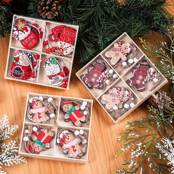 Sada vánočních dřevěných ozdob GINGERBREAD, 12 ks