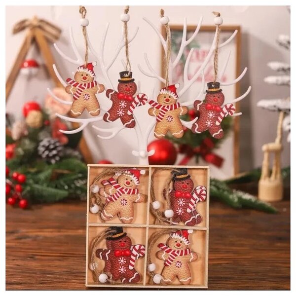 Sada vánočních dřevěných ozdob GINGERBREAD, 12 ks