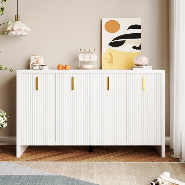 Fortuna Lai Moderní, minimalistická bílá komoda: perfektní kombinace flexibilního úložného prostoru a elegantního designu, komoda se zlatými úchytkami a nastavitelnými přepážkami