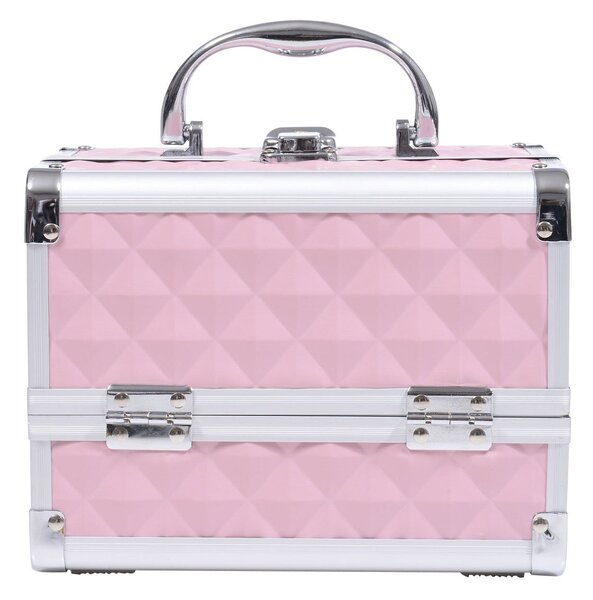 HOMCOM Profesionální Kosmetický Organizér na Make-up S Zrcadlem a Zámkem - Přenosná Taška na Make-up s Více Přihrádkami 20x15x15cm Hliníková | Aosom