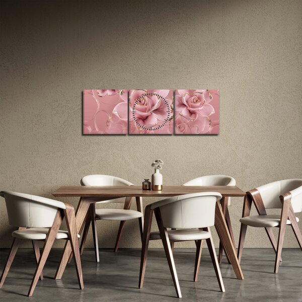 Obraz - Květinový dekor (s hodinami) (90x30 cm)