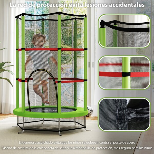 HOMCOM Dětská trampolína Ø140x190 cm pro děti 3-6 let se bezpečnostní sítí, 45 kg nosnost, interiérová zelená | Aosom