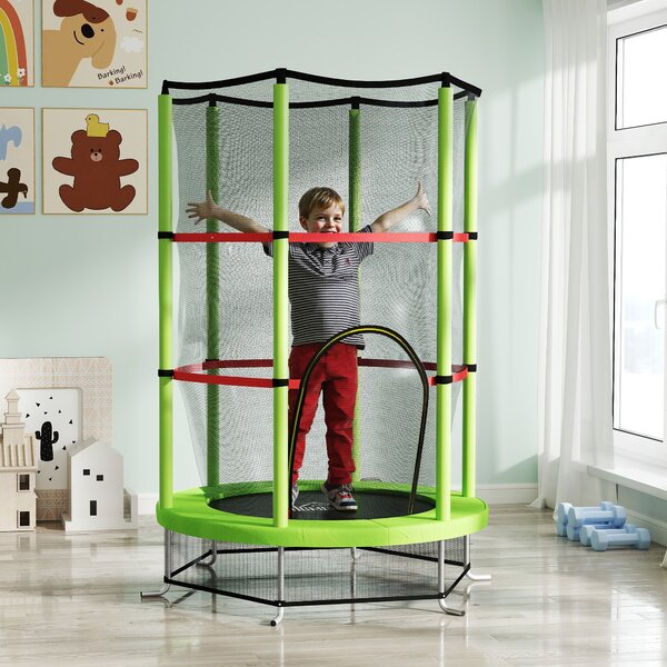 HOMCOM Dětská trampolína Ø140x190 cm pro děti 3-6 let se bezpečnostní sítí, 45 kg nosnost, interiérová zelená | Aosom