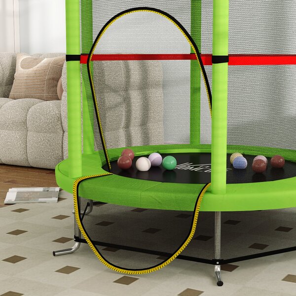 HOMCOM Dětská trampolína Ø140x190 cm pro děti 3-6 let se bezpečnostní sítí, 45 kg nosnost, interiérová zelená | Aosom