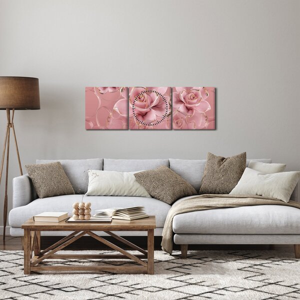 Obraz - Květinový dekor (s hodinami) (90x30 cm)