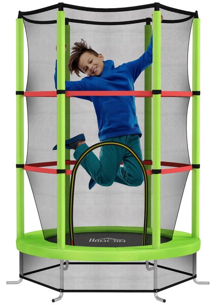 HOMCOM Dětská trampolína Ø140x190 cm pro děti 3-6 let se bezpečnostní sítí, 45 kg nosnost, interiérová zelená | Aosom