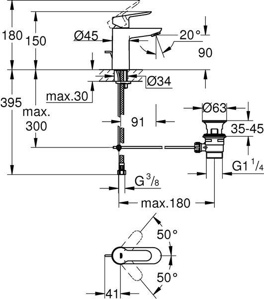 Grohe Bau umyvadlová baterie stojící StarLight Chrome 23328000