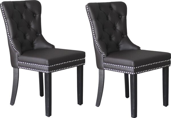 ByLIVING jídelní židle set 2 DOMINO / umělá kůže tmavě hnědá / rám z masivního dřeva černý / š 48,5, v 93, hl 61 cm