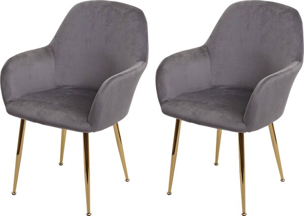 Židle v retro stylu F18 (SET 2 ks) - samet, zlatá podnož - Šedá